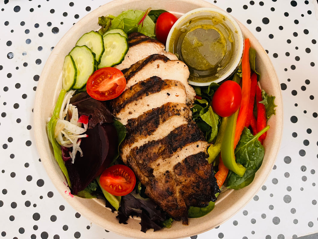 Mixed green salad with chicken